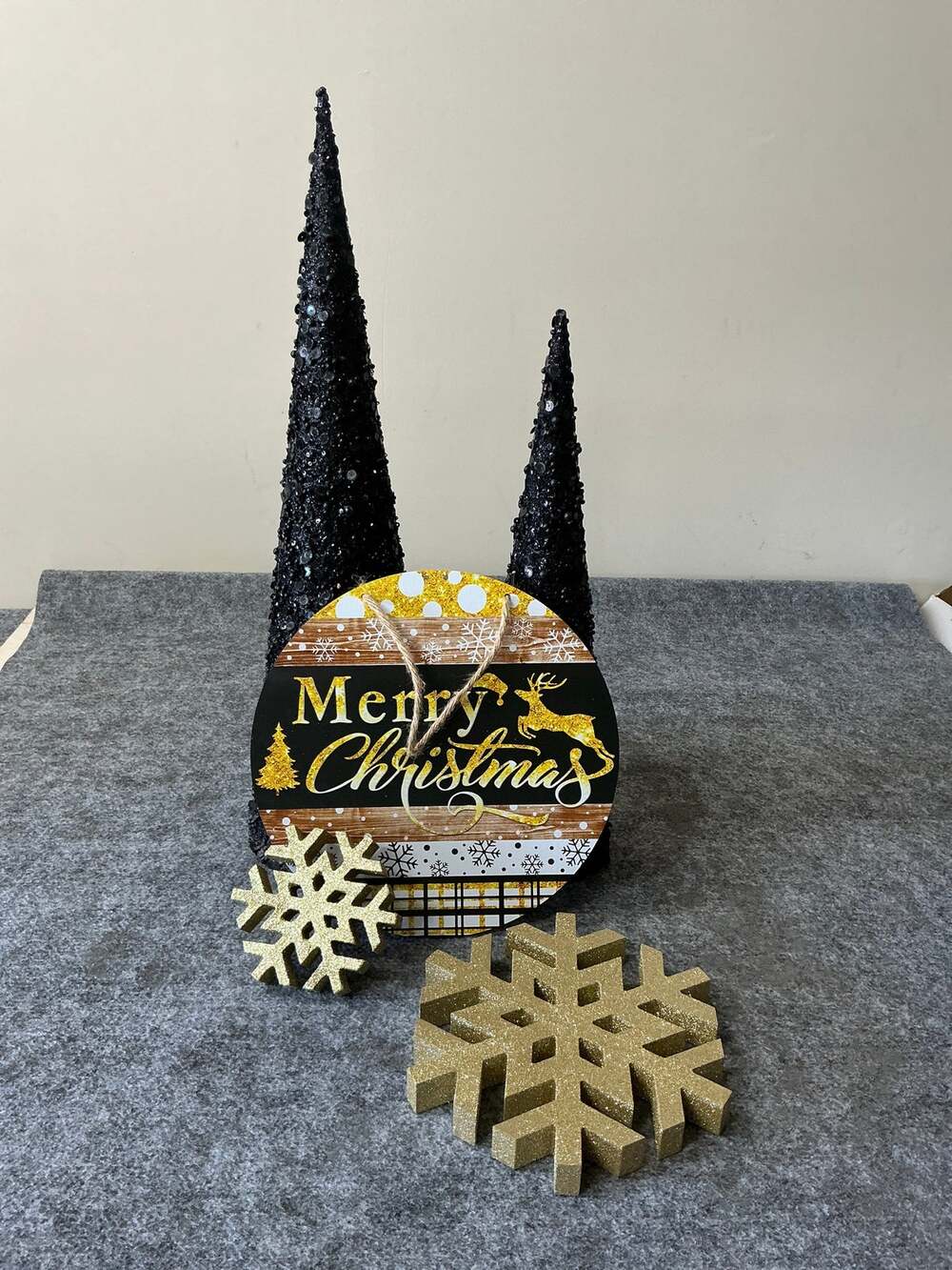 Black & Gold Christmas Holiday Bundle Snowflakes Wall Hanging Christmas Trees